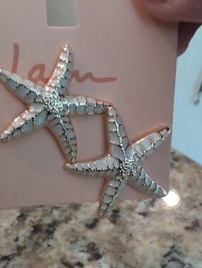 Starfish Drop Earrings in White and Gold